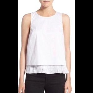 Trouve White Fringe Trim Lined Hem Tank Top Blouse Shirt Size S